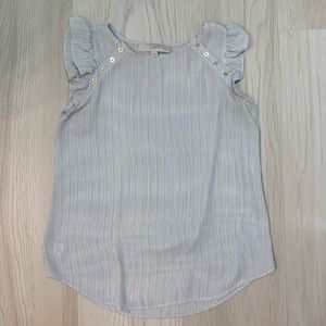 Loft Women’s short sleeve blouse in black and white stripes, size XSP.